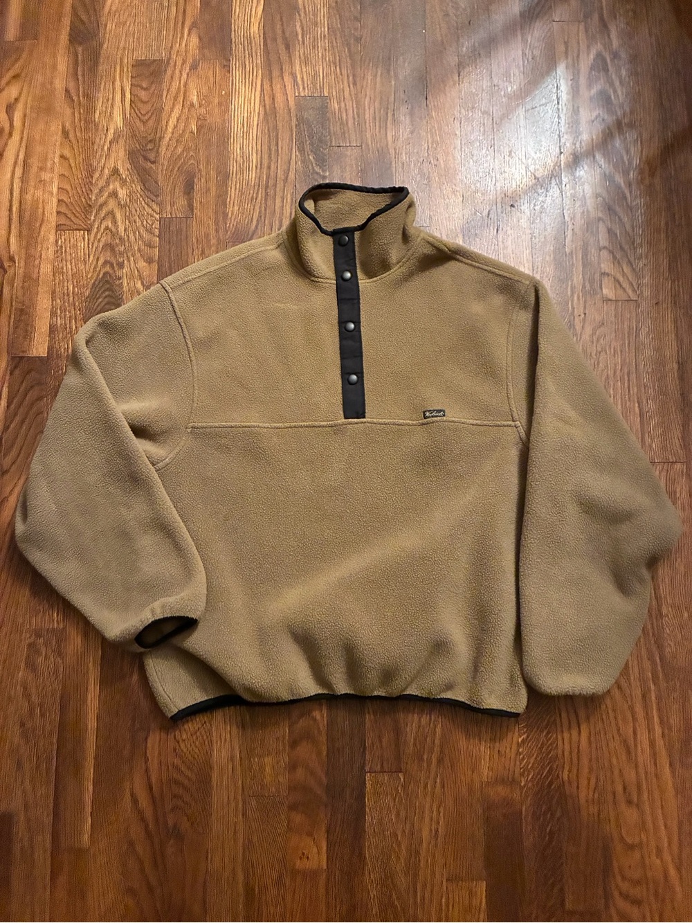 Woolrich Tan Snap-Front Crewneck Fleece Pullover